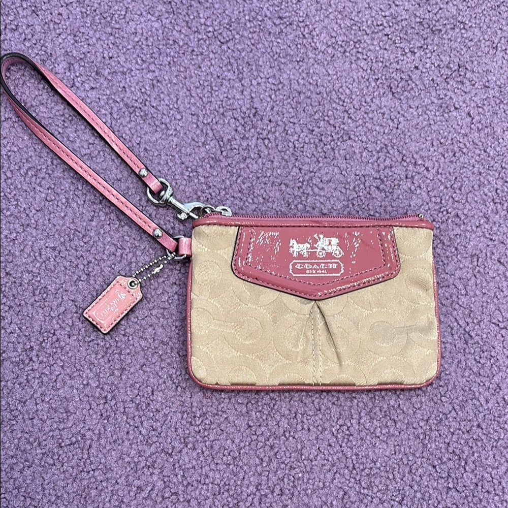 Coach Pink and Tan Clutch Wristlet